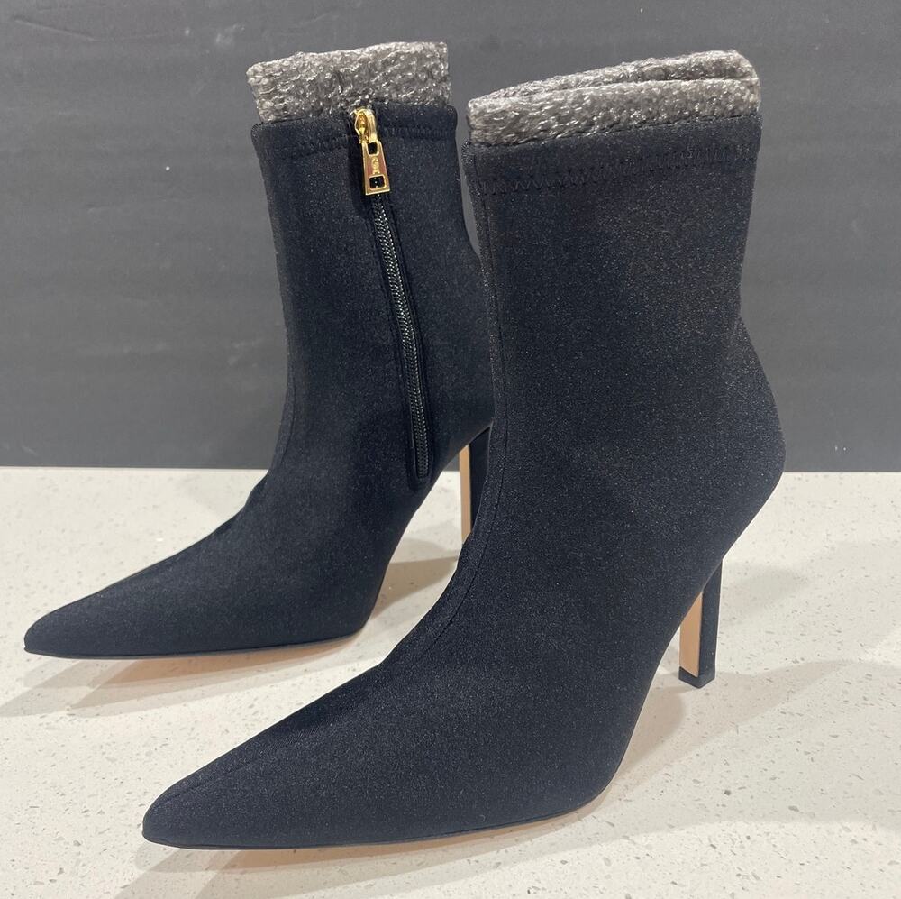 Good American Neoprene Pointed Toe Ankle Booties Sz 7.5 Black New With Box